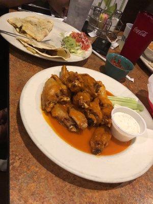 wings and chicken quesadillas