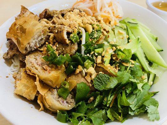 #45: grilled pork and eggrolls with vermicelli and salad ($12.75)