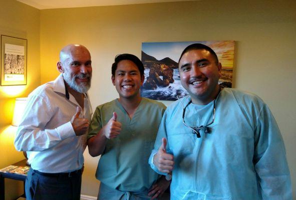 Hangin' out with Dr. Ngorko and Elmer.  Thanks for the teeth cleaning.  Sparklin' like a Christmas tree!