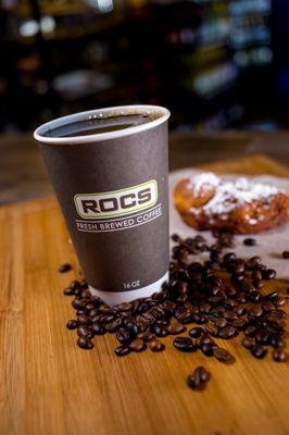 Enjoy a cup of fresh hot ROCS coffee with a freshly baked pastry!