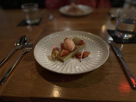 Chestnut dessert with quince sorbet