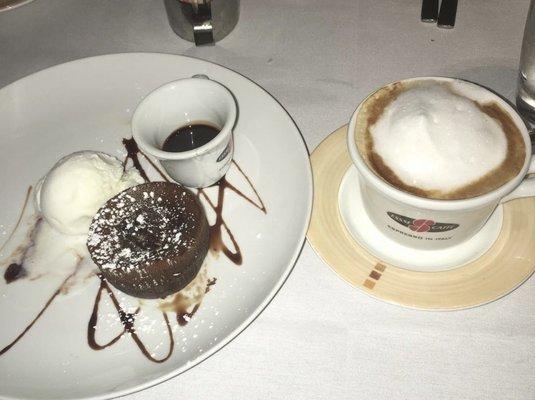 Chocolate soufflé, cappuccino