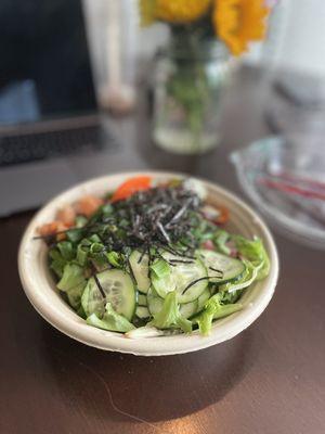 I built my own signature bowl with 3 proteins. Spring mix base, tune, salmon and octopus with ponzu drizzle. The pickled OG veggies are BOMB