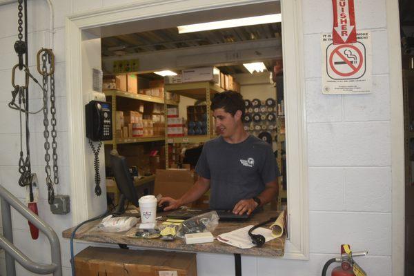 Parts counter at our 4937 Old Post Road rigging location.