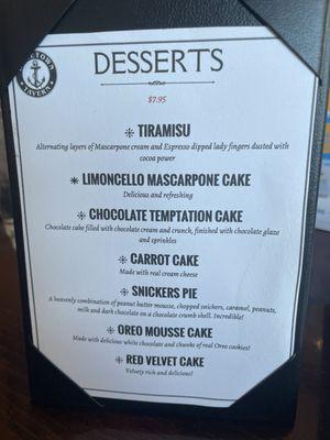 Dessert menu