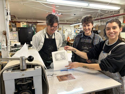 Open Studio is a great place to hone your copper etching skills or explore woodcut,  linocut or letterpress.