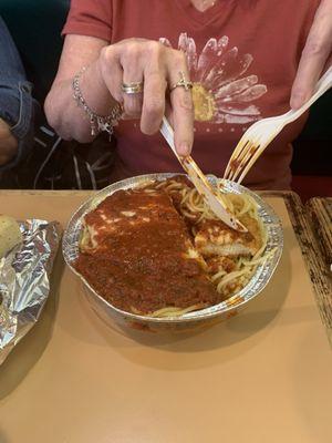 Glenda and Susan got Chicken Parmesan. It's huge!