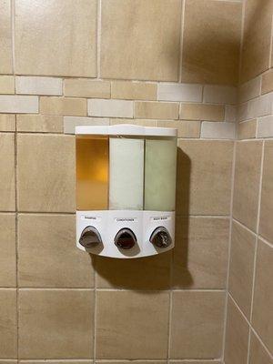 Large containers and dispensers for shower toiletries--my favorite!