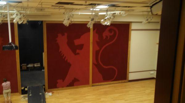 St Andrews in potomac stage doors custom made by hawkins floor with there school mascot