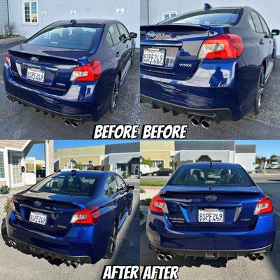 Our Skilled technicians undertake a meticulous restoration process to repair the rear bumper of this Subaru WRX.