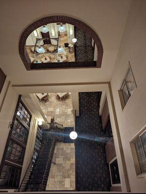 Looking down to the courtyard in the middle of the building.