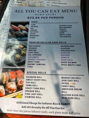 All you can eat menu