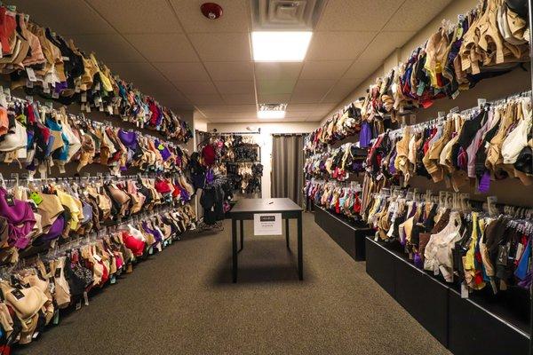 Bra room for custom fittings - stop in today for your free bra fitting! Sizes range up to "O" cup!