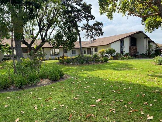 Well maintained garden area and entry to the facility