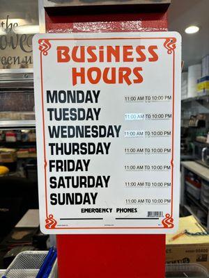 Business hours.