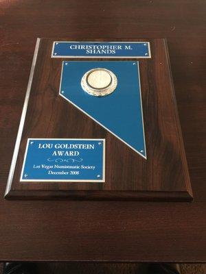 Las Vegas Numismatic Society Outstanding Service Award