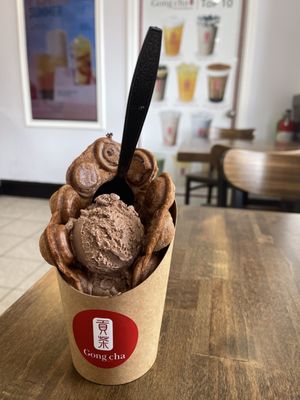 Chocolate Bubble Waffle with Chocolate Ice Cream!