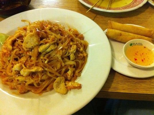 Chicken pad thai with 2 egg rolls!