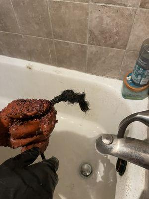 Removed hair from a clogged tub/shower.