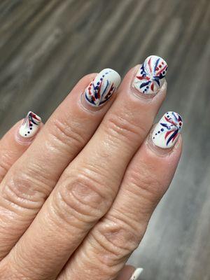 4th of July theme- I loved it! Got lots of compliments.  (Nails are a little grown out)