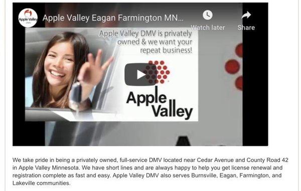 Apple Valley DMV blatantly lies to their customers, the 'about' on their website.