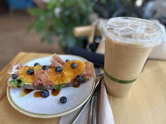 Honey latte and orange toast. Divine brunch