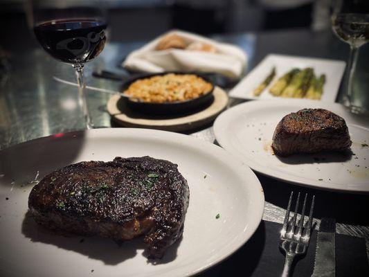 Wagyu Ribeye & Petit Filet with a corn soufflé and asparagus... not a bad way to celebrate a birthday!!