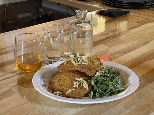 Pork schnitzel and a beer