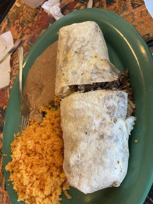 Steak burrito dinner