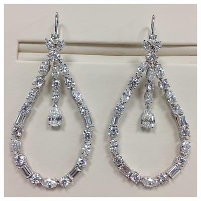 18.4ct Handmade Tear Drop Diamond Earrings - Custom-made in 18kt White Gold.