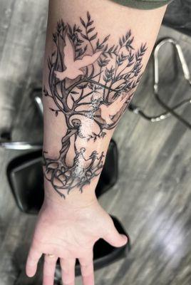 Mother tree tattoo, done by Animal_inkk