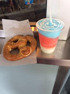 Sweet Cream Cheese pretzel with a slushie , yum