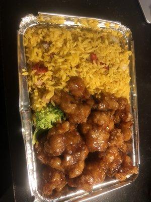 General Tso's chicken with pork fried rice