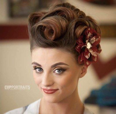 Vintage updo and makeup for photo shoot by: Morgan Reaves