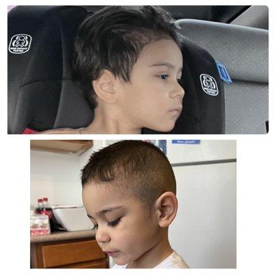 Before and after on his latest cut