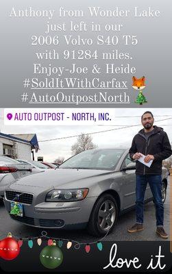 Anthony from Wonder Lake just left in our 2006 Volvo S40 T5 with 91284 miles. Enjoy-Joe & Heide 
#SoldItWithCarfax  
#AutoOutpostNorth