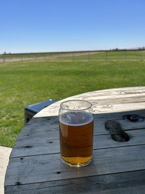 Trouble hunter blonde ale and the view out at Paper Street