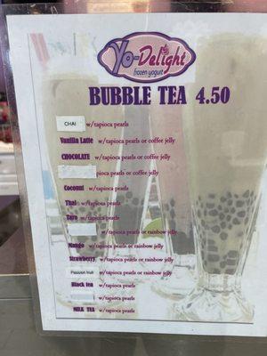 Bubble tea prices