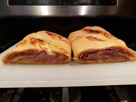 Stuffed Italian bread: variety of Italian deli meats.