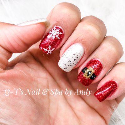 Nails, nail decor, Christmas nails, Santa nails, snowflake nails, glitter