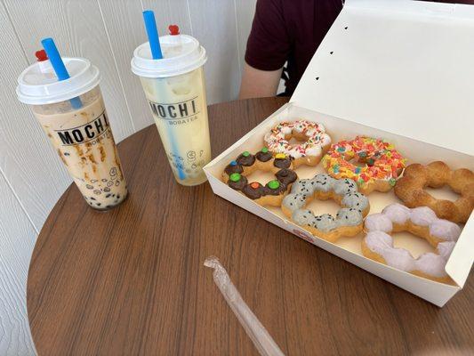 Mochi doughnuts, bubble tea