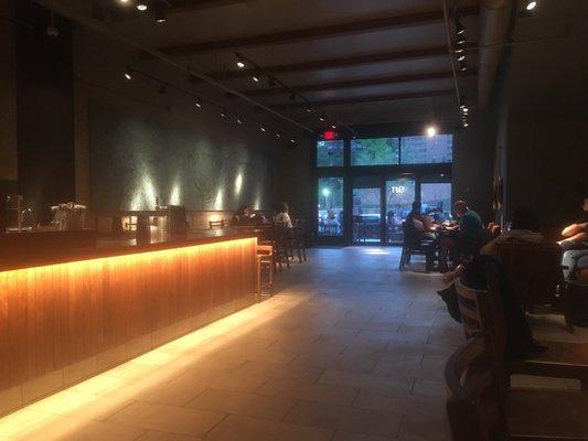 This picture shows the Starbucks store from the inside, looking out.