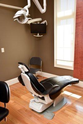 Dental exam room designed with patient comfort in mind.