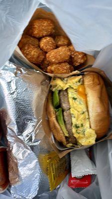 The Hulk sandwich an tater tots