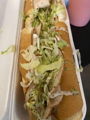 This is my turkey and cheese  hoagie with Just lettuce.