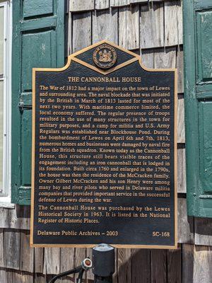 The Cannonball House Historical Marker, Lewes