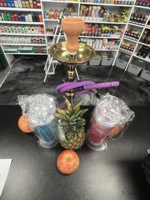 We make fresh hookahs (Hookah bowl made from fruit such as a pineapple, apple, orange) $20