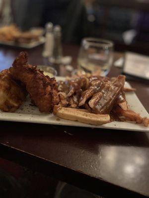 Fish and chips with poutine fries