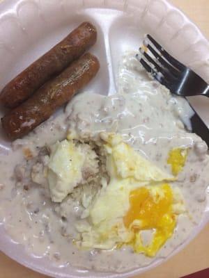 Va Hospital breakfast, biscuits and gravy with an egg and sausage links for 3.09.