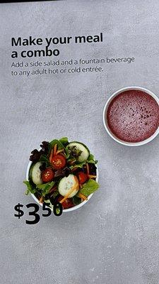 Menu - add a side salad and drink for $3.50